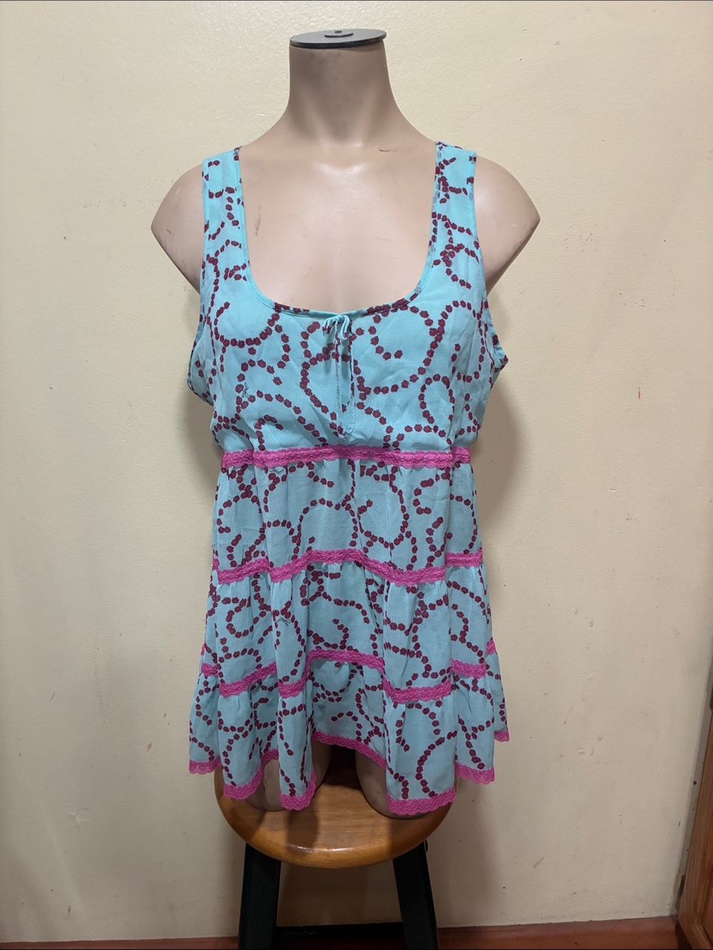 Y2K Victoria's Secret Aqua and Pink Tiered babydoll top